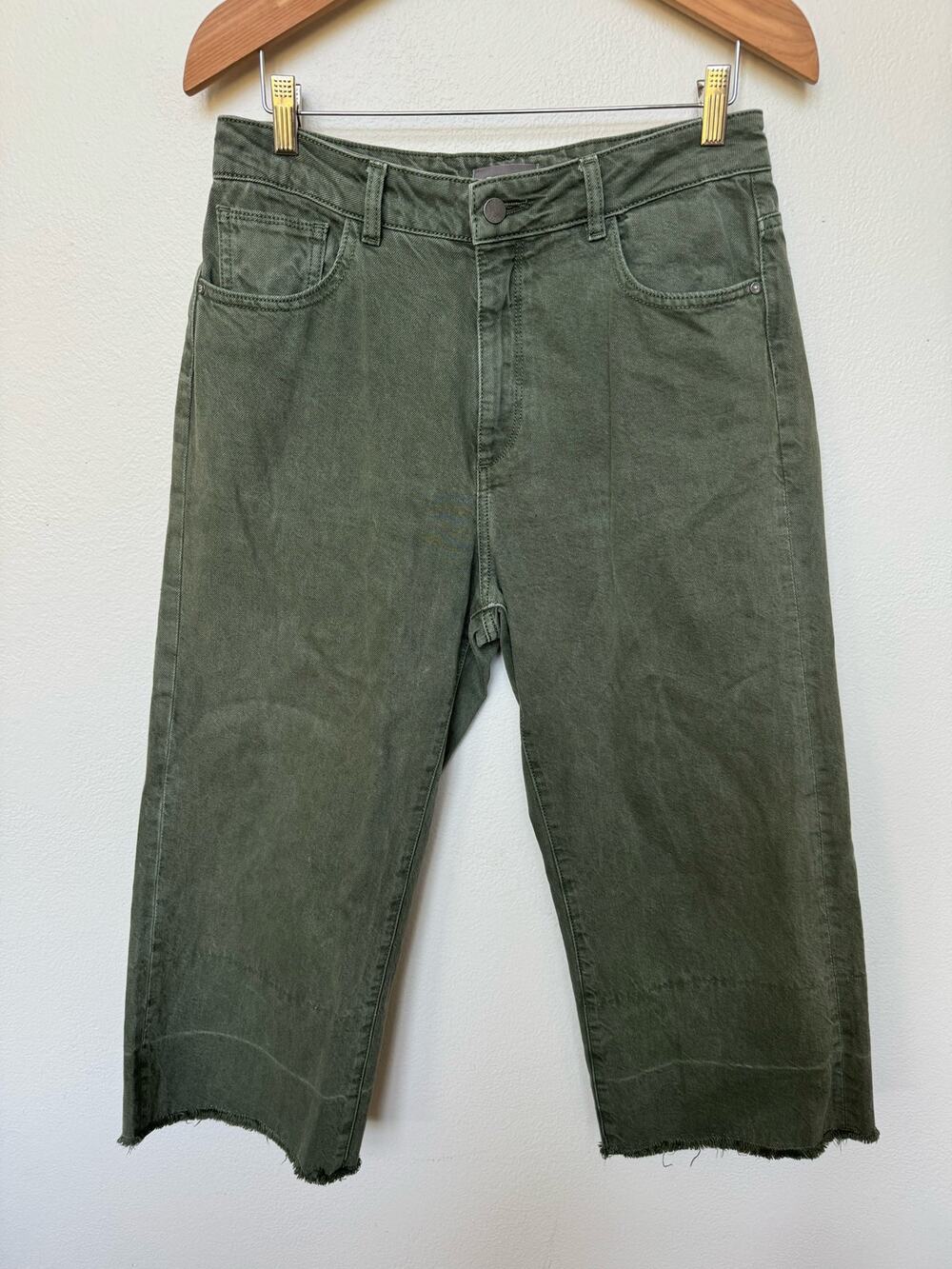 DL1961 Hepburn Cropped Wide-Leg Jeans Cotton Amalfi Green Women's Size 29